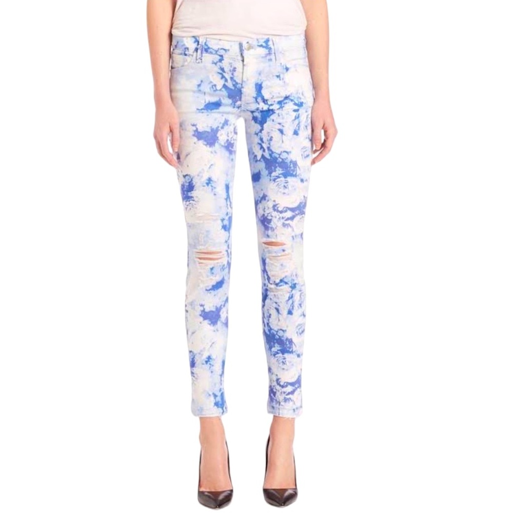 J Brand White and Blue Tie-Dye Skinny Jeans - Picture 2 of 9